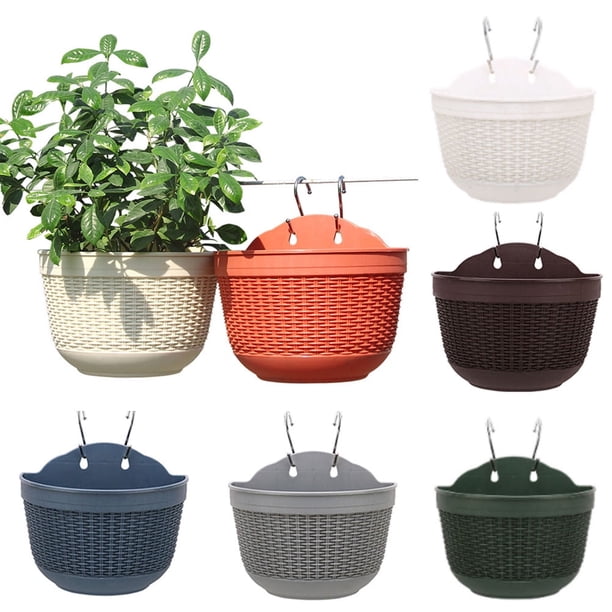Macetas de plástico para pared y barandilla, jardineras colgantes con ganchos en forma de S, soportes semicirculares para plantas de interior y exterior para cercas, balcones o barandillas, para