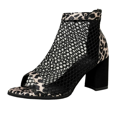 

ZIZOCWA Women S Comfortable Hole Shoes Women Wedges Size 8 Fashion Summer Women Sandals High Heeled Chunky Heel Mesh Breathable Fish Mouth Leopard Print Comfortable Casual Style Go Walk Sandals Women