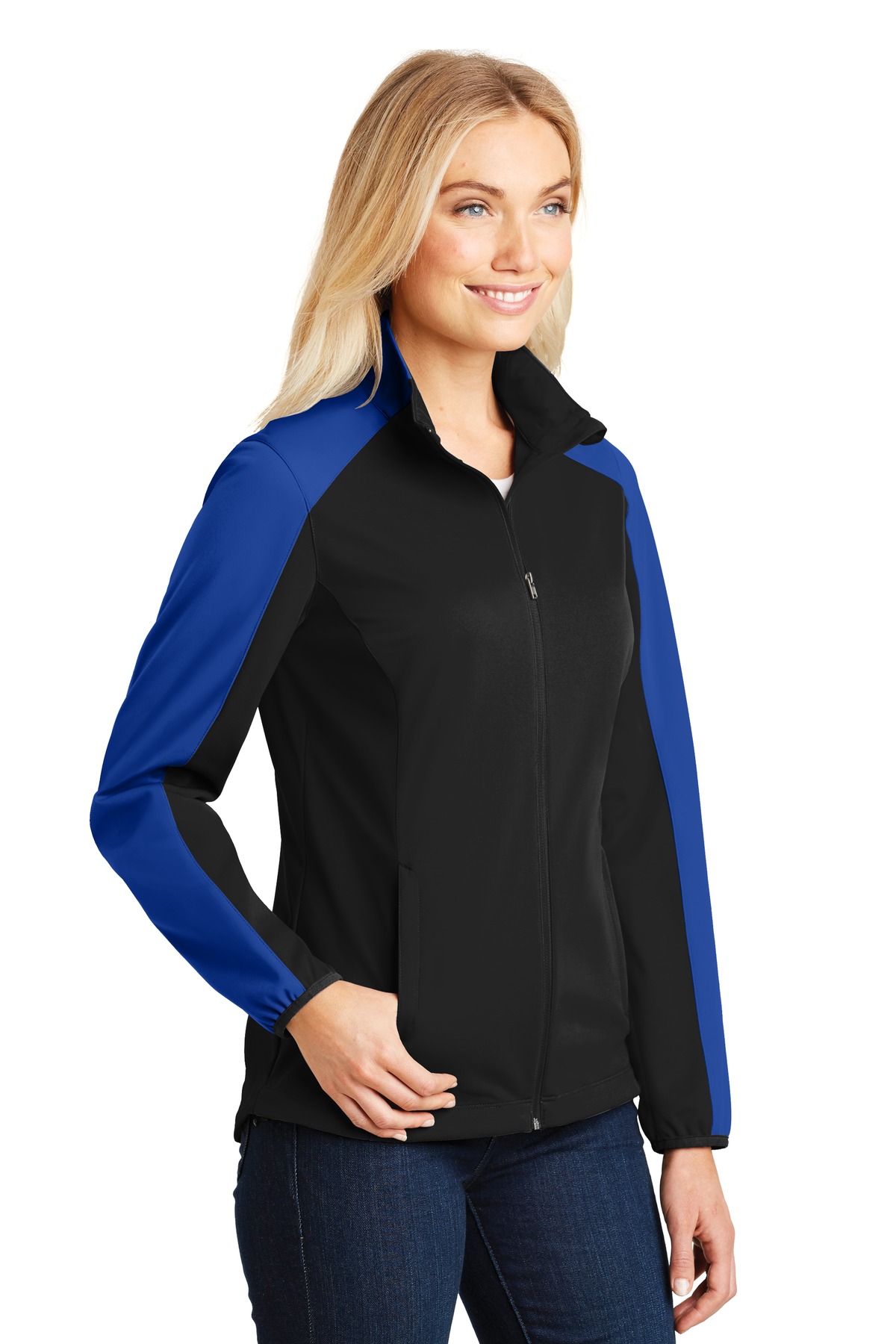 Port Authority Ladies Active Colorblock Soft Shell Jacket-2XL (Deep Black/ True Royal) - image 4 of 6
