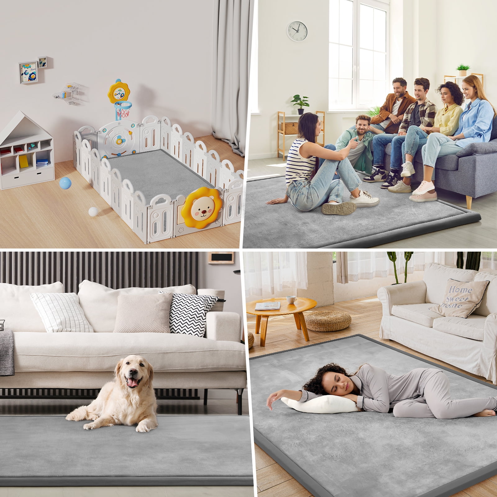 Teler Baby Play Mat, 59"x79" Memory Foam Area Rug – 1.2" Thick Playpen Mat for Toddlers and Children, Yoga Mat, Exercise Pad Mat, Carpet (Grey)