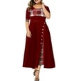 thumbnail image 2 of LilyLLL Plus Size Womens Short Sleeve Tartan Patchwork A-line Long Dress, 2 of 4