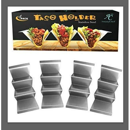 Taco Holders - Metal Taco Stand - 4 Pack Stainless Steel Taco Rack-Taco Tray For Serving-Best Way to Keep Your Tacos Upright for Easy and Mess-Free (Best Way To Paint Stainless Steel)