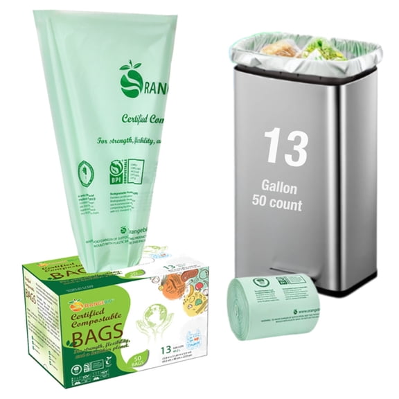 OrangeBio 13 Gallon Compostable Trash Bags, 50 Count, 0.9 Mil Extra Thick Tall Kitchen Bags for Food Waste & Compost, BPI ASTM D6400 & OK Compost Home Certified Visit the OrangeBio Store