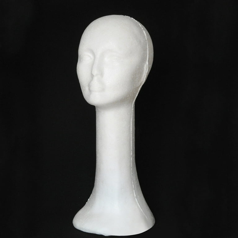 White Female Head Model Mannequin Foam Styrofoam Wig Hair-Hat Glass Display