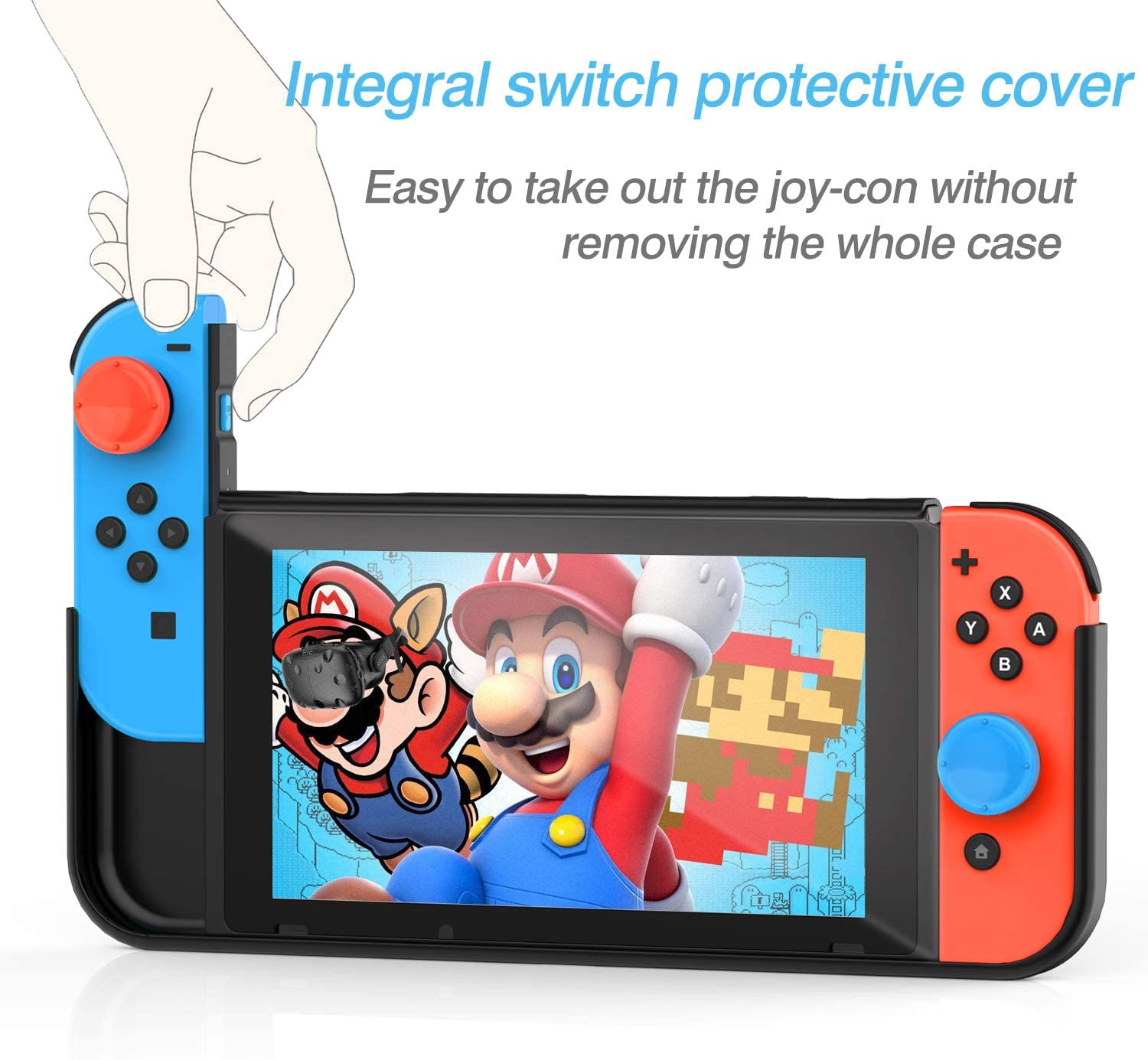 HEYSTOP Nintendo Switch Dockable Case, PC Protective Case for Nintendo  Switch with a Tempered Glass Screen Protector and 2 Thumb Grips Caps - Black
