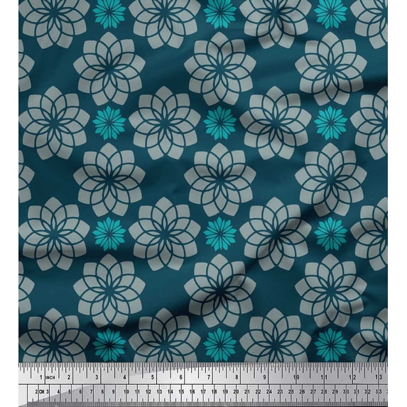 Soimoi Blue Moss Georgette Fabric Artistic Flower Mandala Print Fabric by Yard 42 Inch Wide