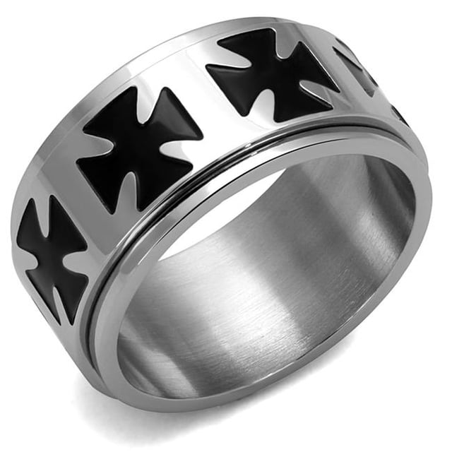Men High Polished Stainless Steel Ring with Epoxy in Jet - Size 11