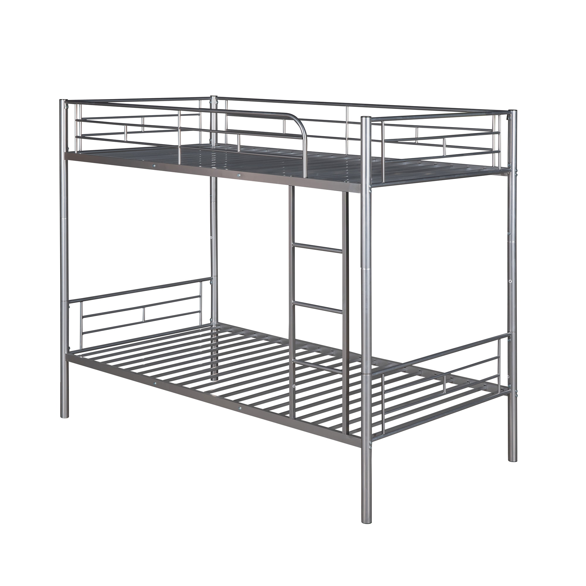 Gewnee Convertible Metal  Bunk Bed,Twin over Twin Bunk Bed with Ladder and Full-Length Guardrail for Kids and Teens,Silver