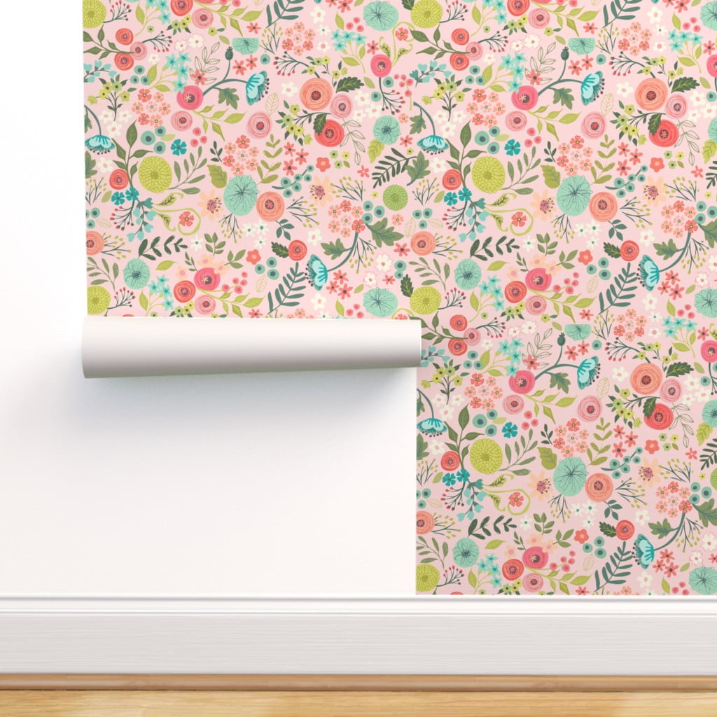 Removable Water-Activated Wallpaper Modern Floral Flowers Garden Spring Blooms 