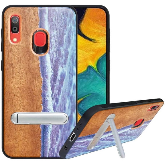 Labanema Samsung Galaxy A30 2019 /A20 2019 Case, Samsung Galaxy A30 2019 /A20 2019 Cover with Metal Kickstand, Natural Wood TPU Cover, Anti Scratch Case for Samsung Galaxy A30 2019 /A20 2019 (Waves)
