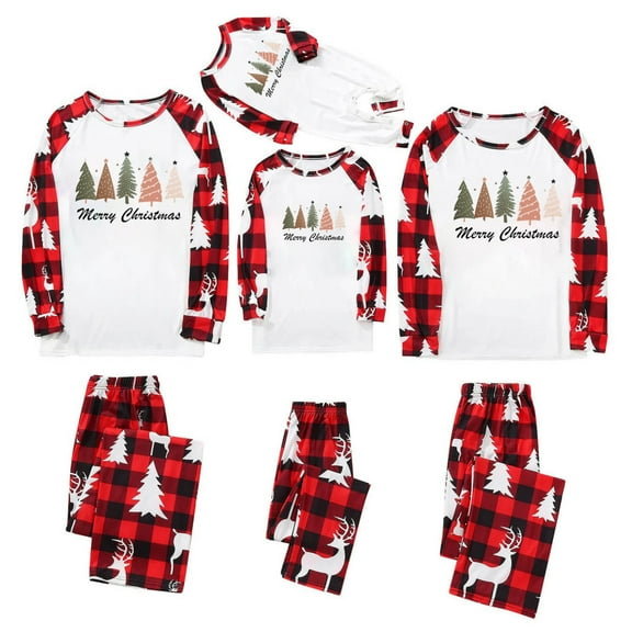 Odeerbi Christmas Pajamas for Family Holiday Long Sleeve Family Christmas Pajamas Matching Sets Dad Christmas Plaid Printed Blouse Tops   Pants Sleepwear Family Matching PJs Set Red
