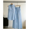 thumbnail image 4 of Cagogo Women Plus Size 2 Piece Set V Neck Sleeveless Tshirt Wide Leg Pants Casual Summer Outfits Loose Boho Streetwear Matching Lounge Set Tracksuit Travel Airport Clothes, Blue M, 4 of 6
