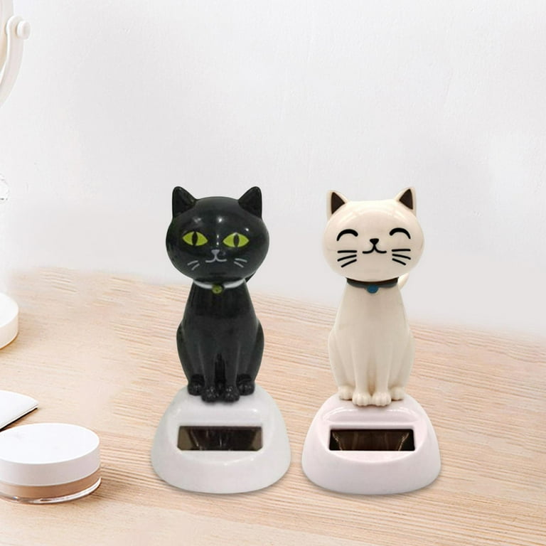 2Pcs Solar Dancing Toys Craft Cat Sculpture Solar Powered Swinging Statue Bobble Head Figurine for Office Window Car Dashboard