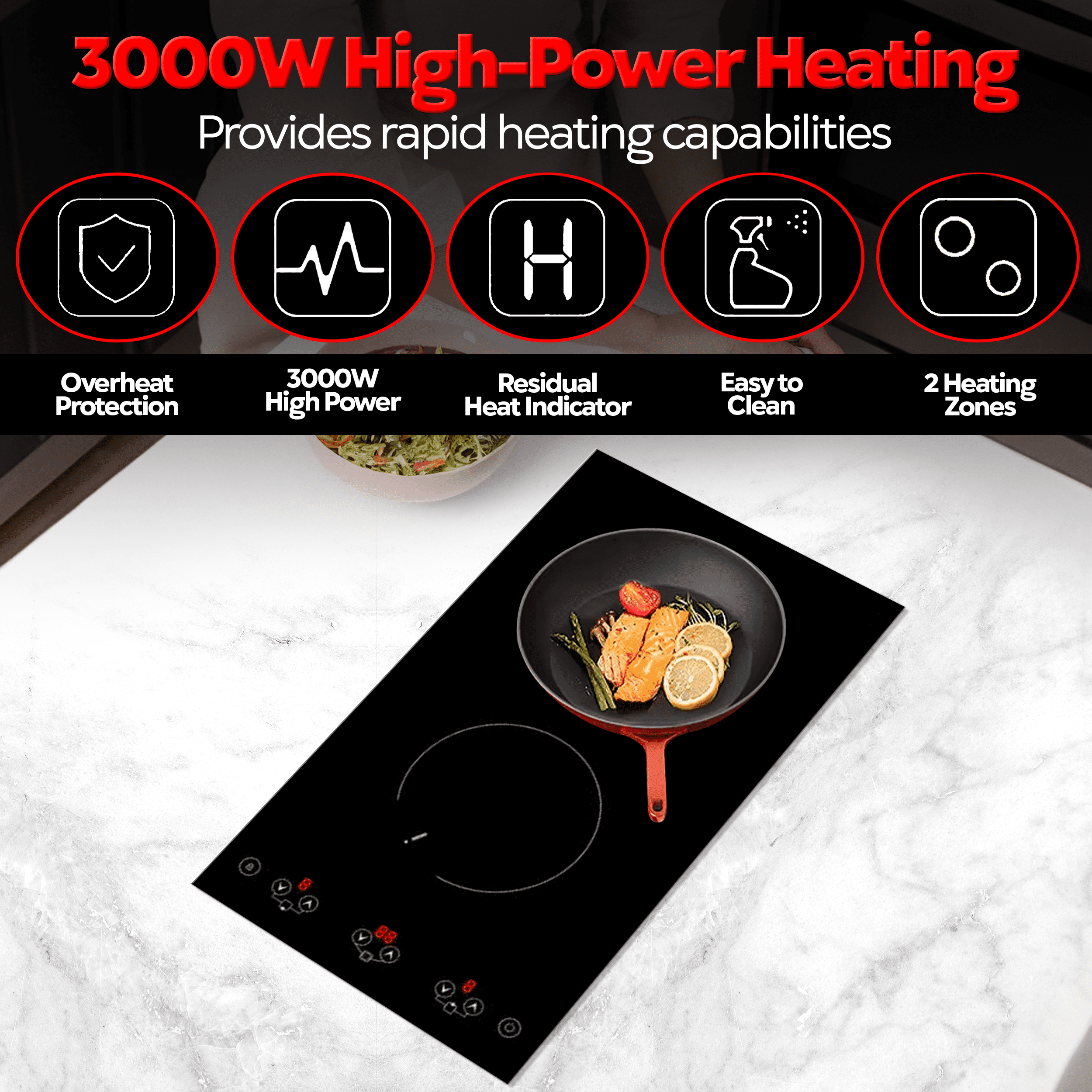 RamblewoodGreen 12" 2 Hob Induction Cooktop, ICQ2-31C1