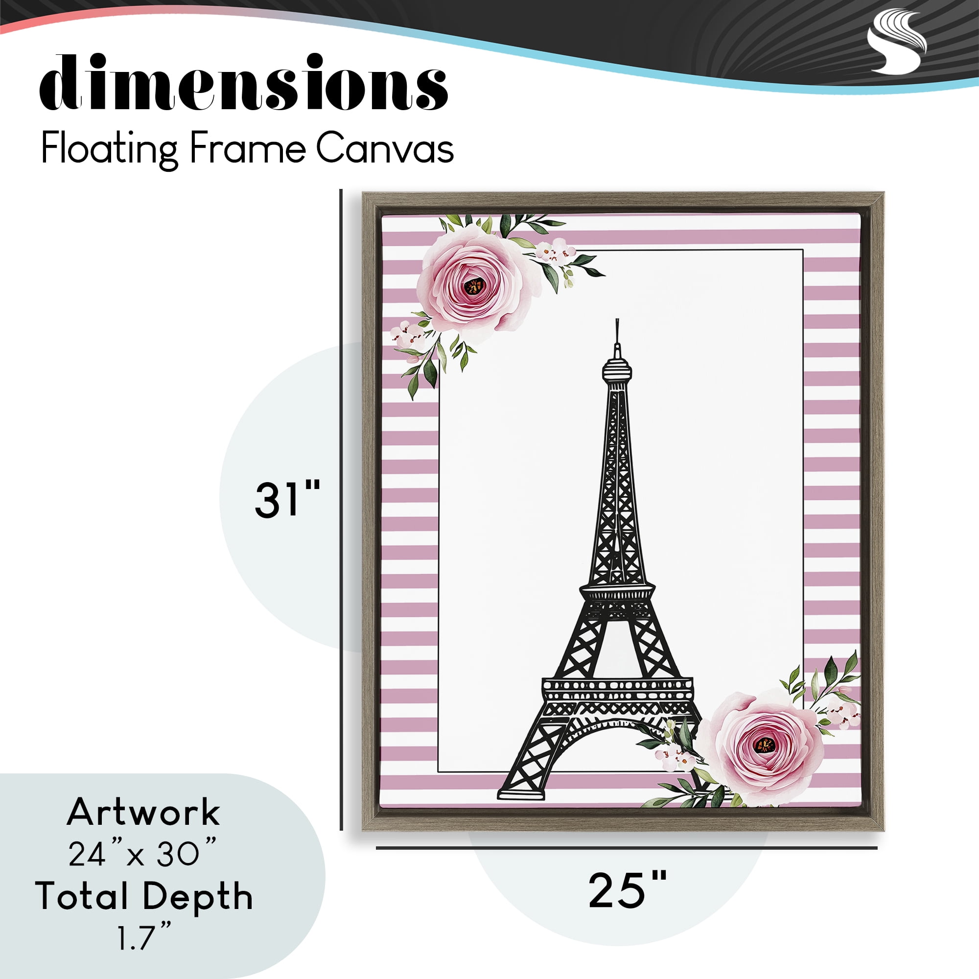 Parisian Tower & Roses Brown Framed Floater Canvas Wall Art, design by Christine Simpson Art