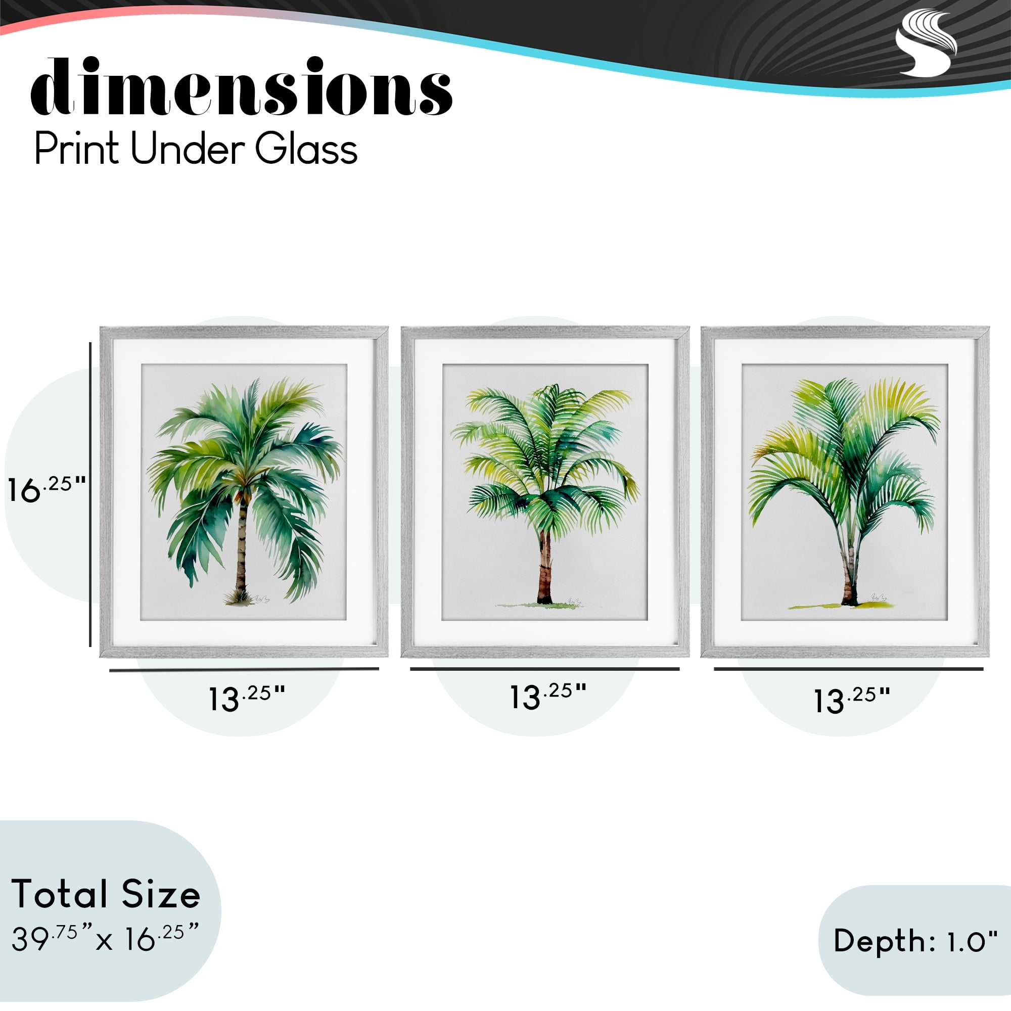 Stupell Industries Exotic Lagoon Palms 3 Piece Gray Framed Print Under Glass Set, design by Shelly Craig