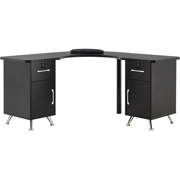 BarberPub LShaped Nail Table with Storage Corner Manicure Desk with