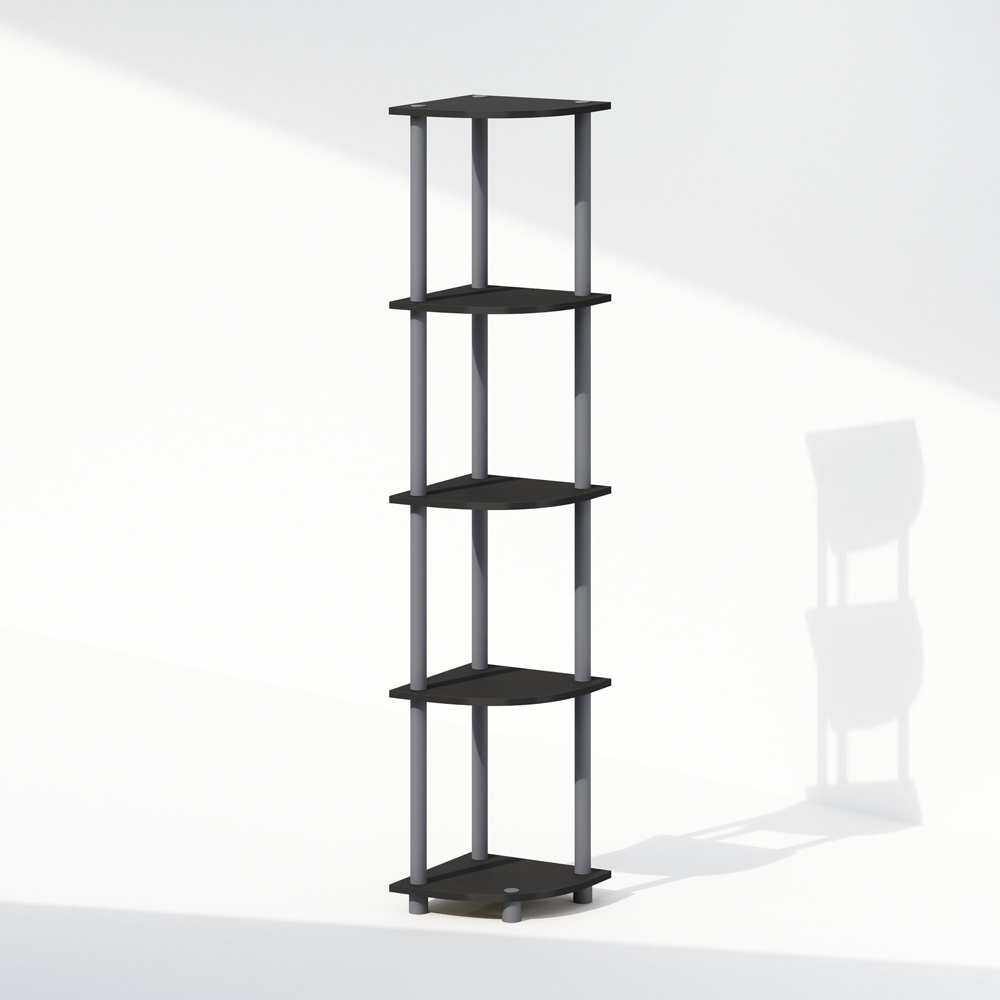 Furinno Turn-N-Tube 5 Tier Multipurpose Corner Display Rack Shelving Unit, Black/Grey
