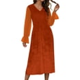 thumbnail image 1 of Wo-Fusoul Robe Patchwork en Velours et Chiffon pour Femmes, Robe Midi à Manches Longues à Col en V, Tenue Élégante pour Fête et Cocktail, 1 of 8