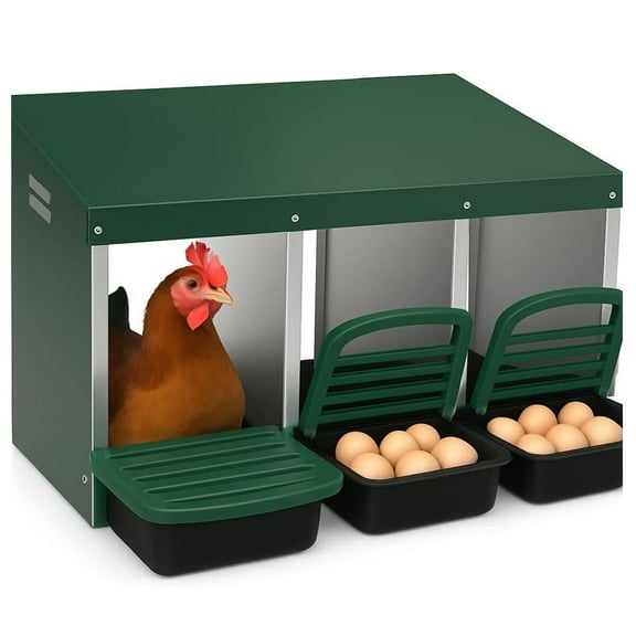 Garvee 3 Compartment Chicken Nesting Boxes, Metal Roll Away Nest Box with Lid Cover for Chicken Coop, Easy Egg Collection, Egg Laying Box for Chickens