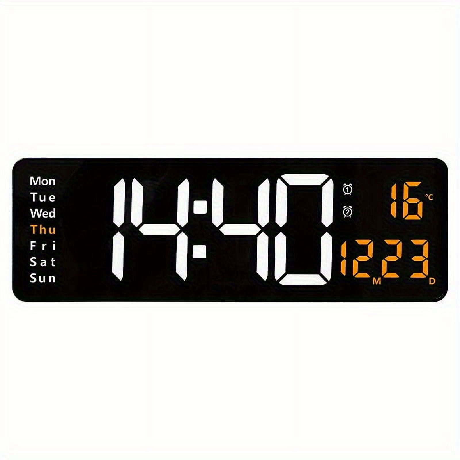 1 Pc 15.6inch Large LED Wall Clock with Timer Countdown Function, Date, Dual Alarm Clock, Time 12/ 24h, Temperature Display, 10 Level Brightness Adjustable, Memory Function, Including 2M Cable