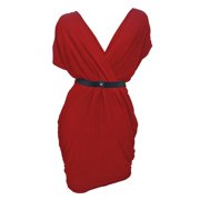 Plus size Deep V-Neck Wrap Bodice Dress Red