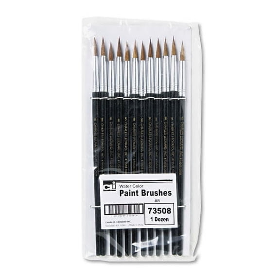 Charles Leonard Artist Brush, Size 8, Camel Hair, Round Profile, 12/Pack