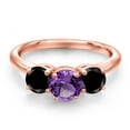 thumbnail image 3 of Gem Stone King 18K Rose Gold Plated Silver Purple Amethyst and Black Diamond Engagement Ring for Women | 2.10 Cttw | Round 6MM | Gemstone February Birthstone | Size 6, 3 of 6