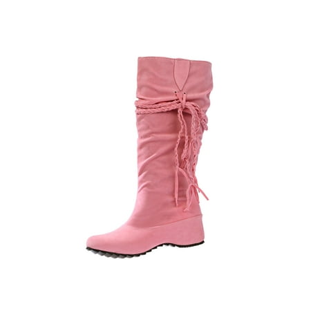 

Avamo Womne s Breathable Fringe Boot Lace Up Mid Calf Boots Work Non-slip Tassel Bootie Pink 5