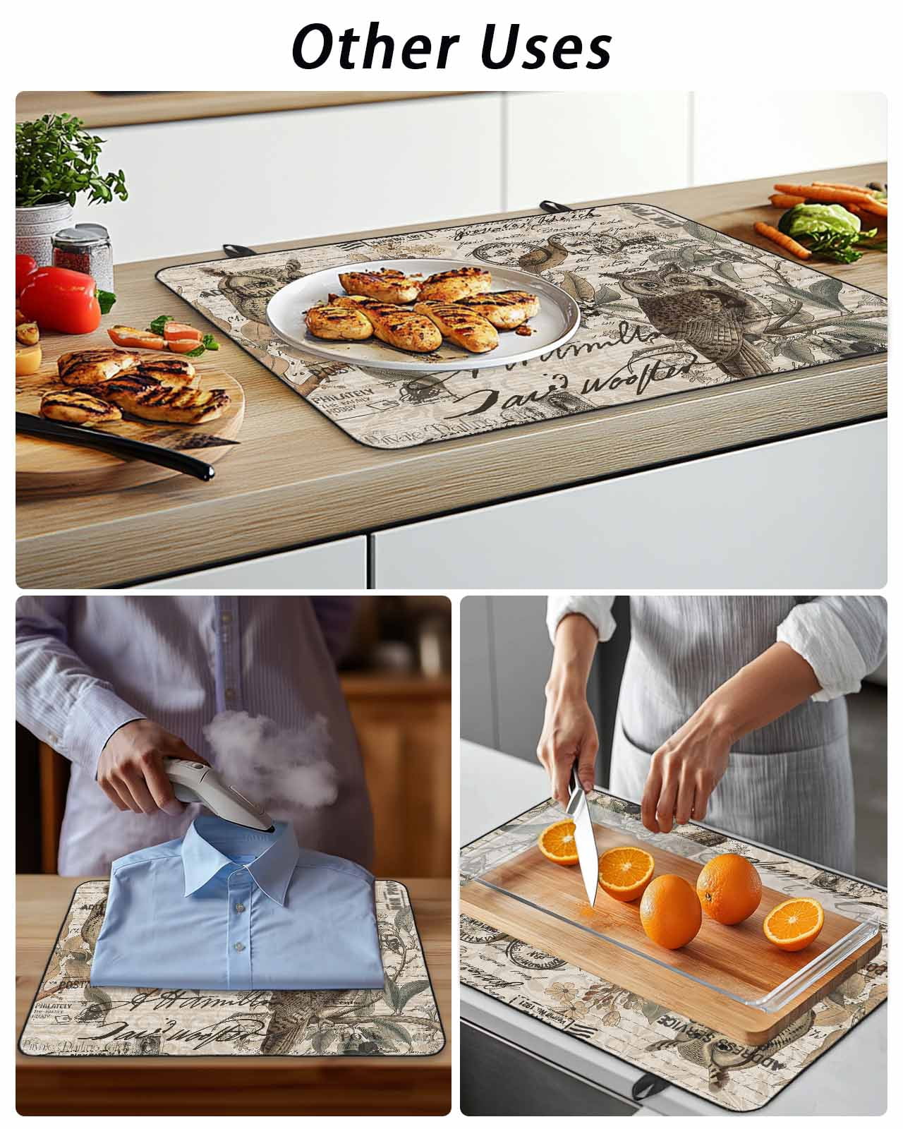 Stove Top Covers for Electric Stove, Country Owl Glass Stovetop Cover Protector, Rustic Sping Floral Botanical Postmark Induction Cooktop Protector Oven Mat for Kitchen Countertop 24"x21"