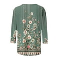 thumbnail image 4 of CYMMPU Women's Button up Scoop Neck Floral Printed 3/4 Length Sleeve Swing Shirts Tunic Tops Vintage Summer Fall Basic Tees Business Work Blouses 2025 Clothes Green S, 4 of 6