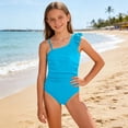 thumbnail image 2 of SHenli Girls Swimsuit One Piece Cute Bow Girls Tankini Swimsuit Lightweight Contrasting Trim Girl Bathing Suit Beach Swimwear Ruched Adjustable Strap Blue 12-13 Years, 2 of 5