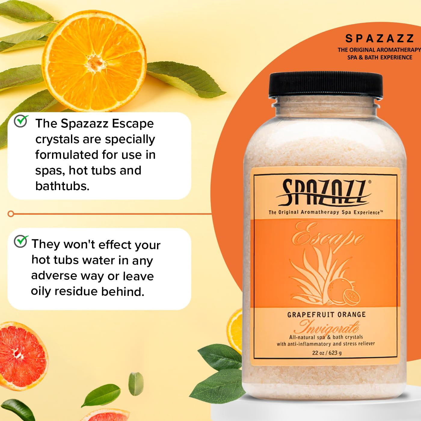 Spazazz SPZ-111 22 oz Aromatherapy Spa & Bath Crystals, Grapefruit Orange Invigorate