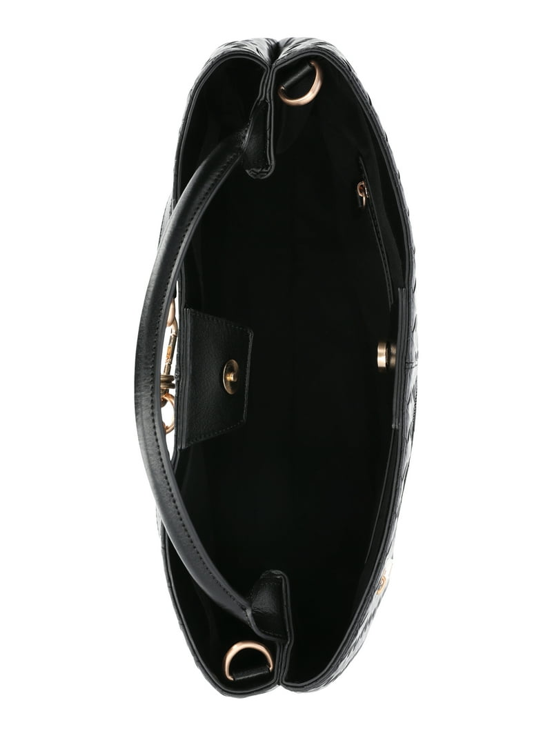 Time and Tru Women's Hazel Satchel Bag Handbag Black Basket Woven