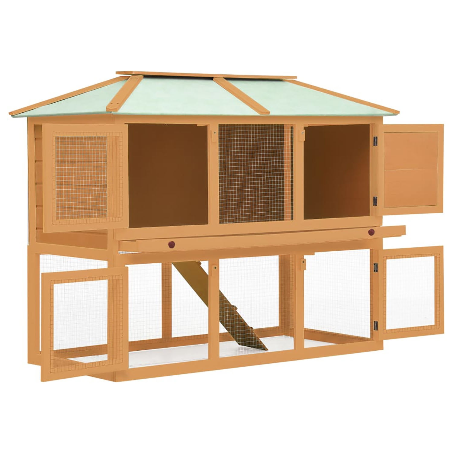 Pefilos 51" Outdoor Rabbit Hutch, Wooden Bunny House Double Floor Small Animal Pet Cage, Orange Pefilos 51" Outdoor Rabbit Hutch, Wooden Bunny House Double Floor Small Animal Pet Cage, Orange