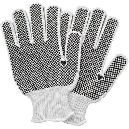 24 Pairs Black PVC Single Side Dotted String Knit Gloves Large 10"