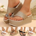 thumbnail image 7 of CQONEPT Low Wedge Sandals Women Dressy Summer Flat Comfortable Fashion Beach Cute Ladies Slides Casual Dress Women's Cross Strap Sandals 2025 Gold Size 6, 7 of 7