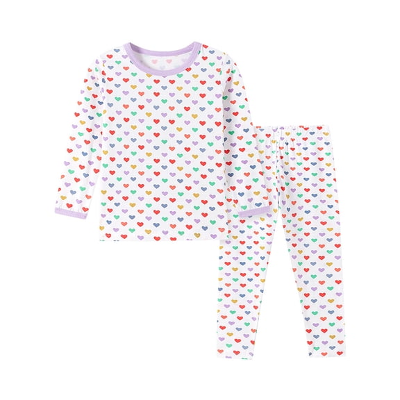 WIBACKER 2-7 Years Toddler and Little Girls' Long Sleeve Pajamas Set Cotton Top and Pants 2 Piece Sleepwear Pjs - Small Heart