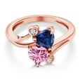 thumbnail image 3 of Gem Stone King 18K Rose Gold Plated Silver Blue Created Sapphire Pink Moissanite Ring for Women (1.63 Cttw, Heart Shape 6MM, Gemstone September Birthstone, Size 9), 3 of 6