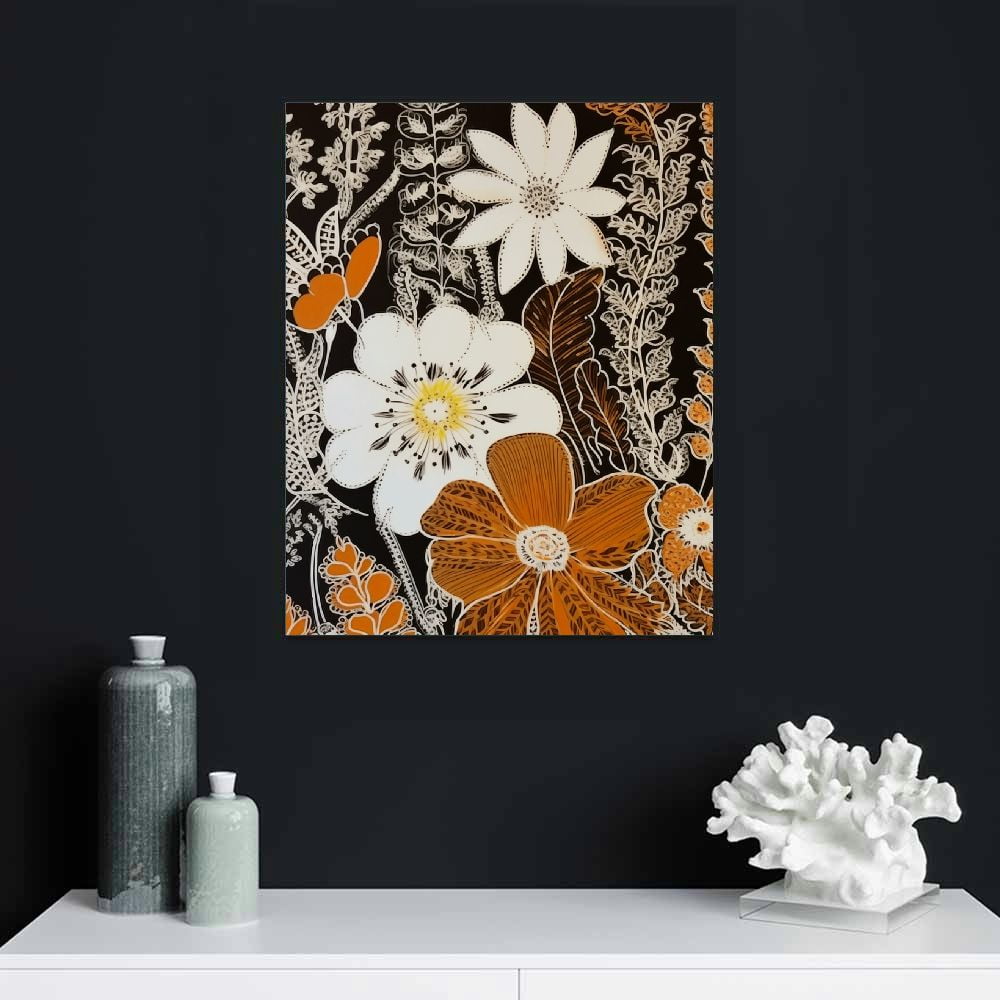 EastSmooth Farmhouse Botanical Floral Wall Decor Beige Flower Plant Wall Decor Canvas Painting, Minimalist Boho Wall Art for Living Room Bedroom Kitchen, Vintage Bathroom Decor Wall Art
