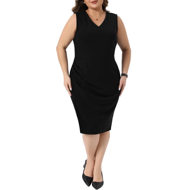 Vestido Bodycon de Talla Grande para Mujer Agnes Orinda con Ruched Escote en V Sin Mangas para Oficina Fiesta Cóctel Vestidos Lápiz 1X Negro
