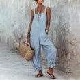thumbnail image 3 of WULMLEO Women's Striped Loose Fit Square Neck Rompers Sleeveless Minimalist Wide Leg Jumpsuit with Pockets Summer Casual Overall Dressy 2026 Overalls Sky Blue 2XL, 3 of 5