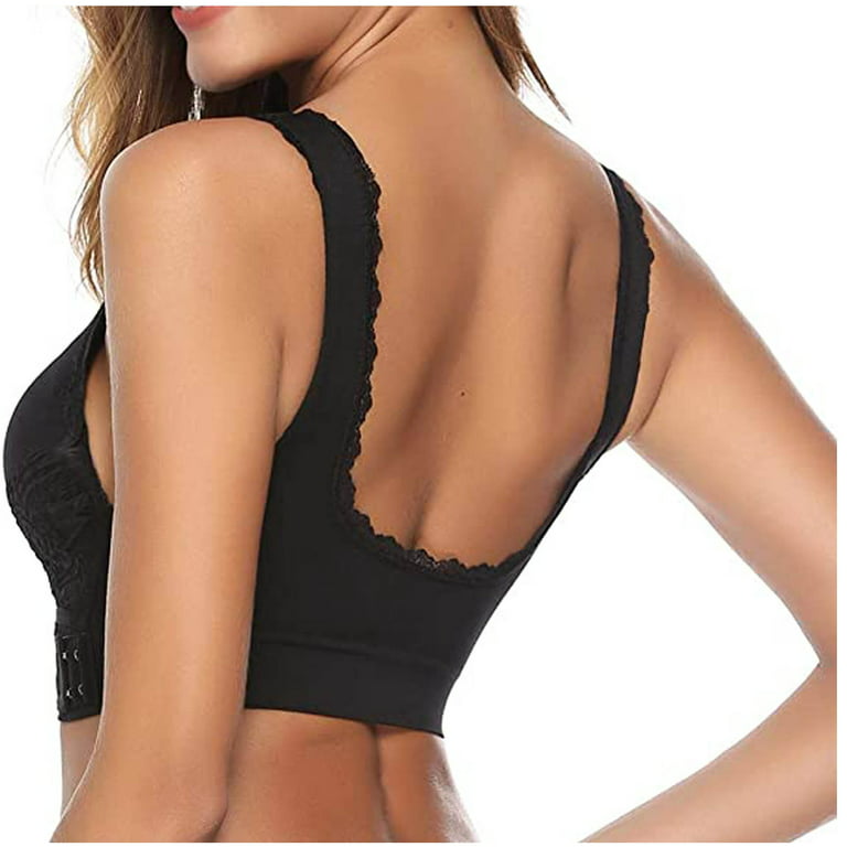 Dqueduo Wirefree Bras for Women ,Plus Size Front Closure Lace Bra Wirefreee  Extra-Elastic Bra Active Yoga Sports Bras 34C-46C, Summer Savings Clearance  2PC 