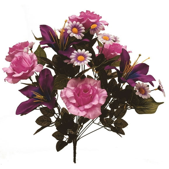 Pinks And Purples Roses Lilies And Daisies Bush Artificial Flowers