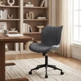 thumbnail image 3 of Armless Office Chair PU Leather Desk Chair with Wheels  Adjustable Swivel Mid Back Computer Chair  Rocking Vanity Seat for Bedroom  Sturdy Support  Easy to Clean  Grey, 3 of 3