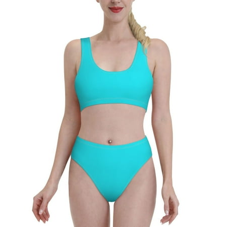 Bixox Aqua Pattern Two-Piece Sports Bikini with U-Shaped Top and High-Waist Bottom - Women s Swimwear with Removable Bra Pads