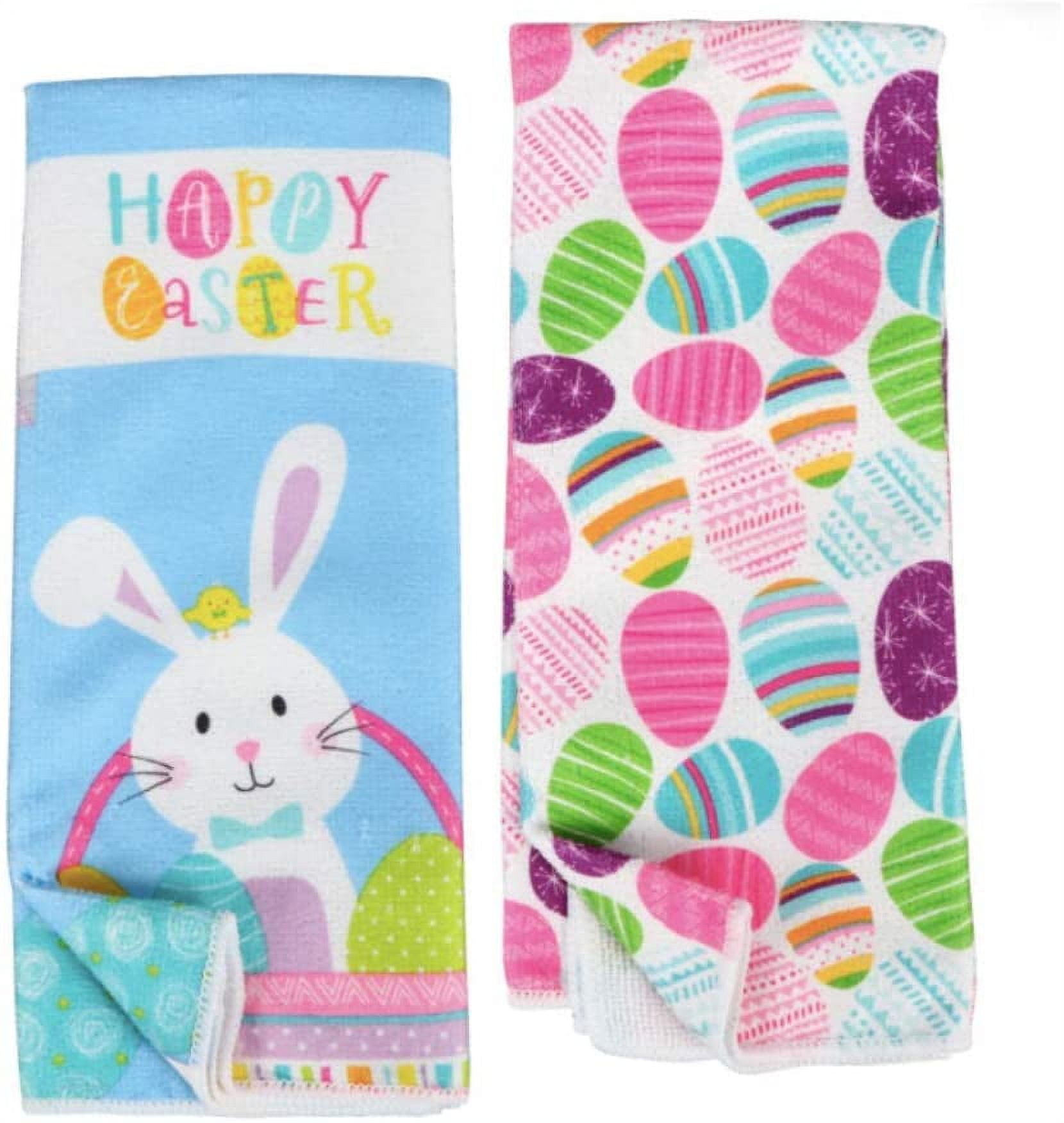 JOOCAR Easter Kitchen Towels, Pink and White Buffalo Plaid Rabbit