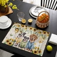 thumbnail image 3 of Spring Dog Placemats Set of 6, Sunflower Daisy Botanical Rustic Placemats for Dining Table, Place Mats for Kitchen Tabletop, Waterproof Wipeable Dining Table Mats Set, 3 of 9