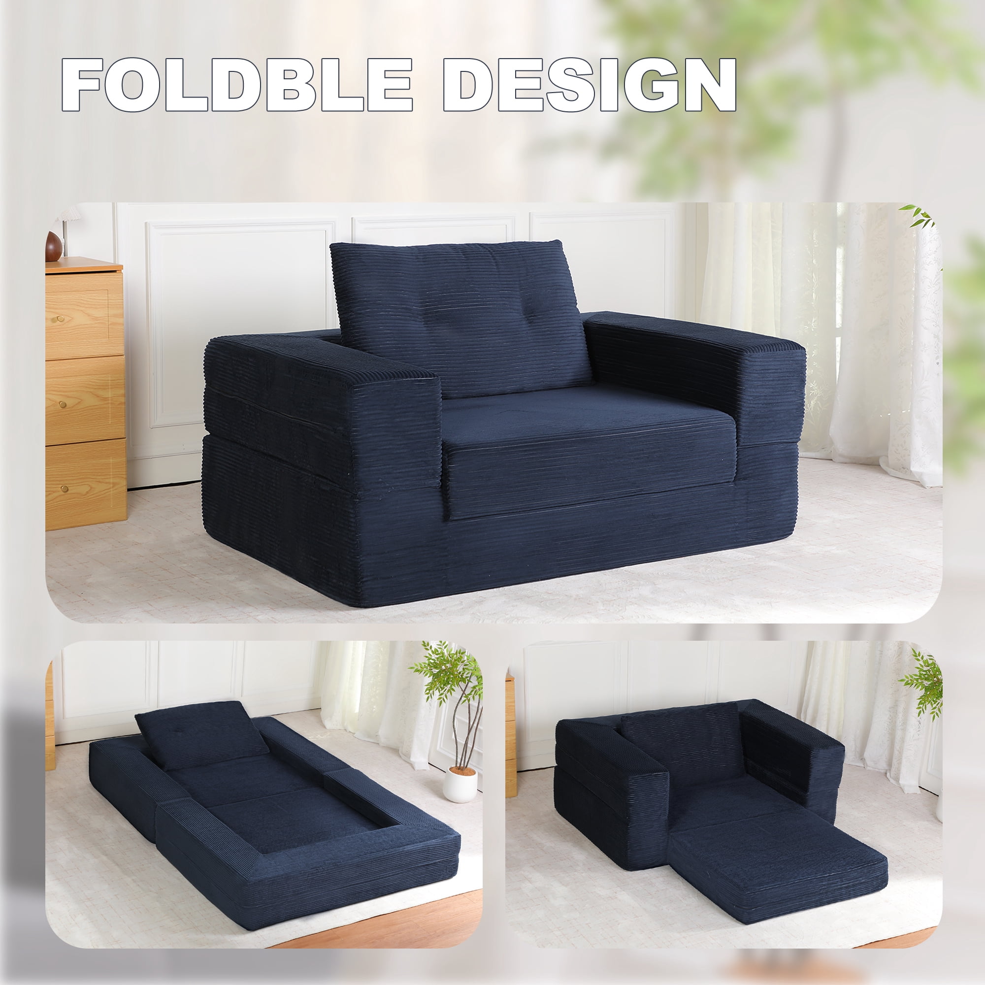 Compression Human Dog Sofa Bed for Adult & Pets, Modern Floor Couch With Pillow for Living Room Bedroom, Corduroy Fabric, No Assembly Required