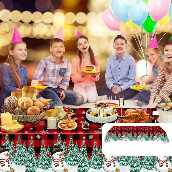 108x54In Disposable Thickened Christmas Tablecloth, Snowman Snowflake Printed Holiday Party Tablecloth, Waterproof Oil-Proof Plastic Tablecloth, Festive Xmas Table Cover